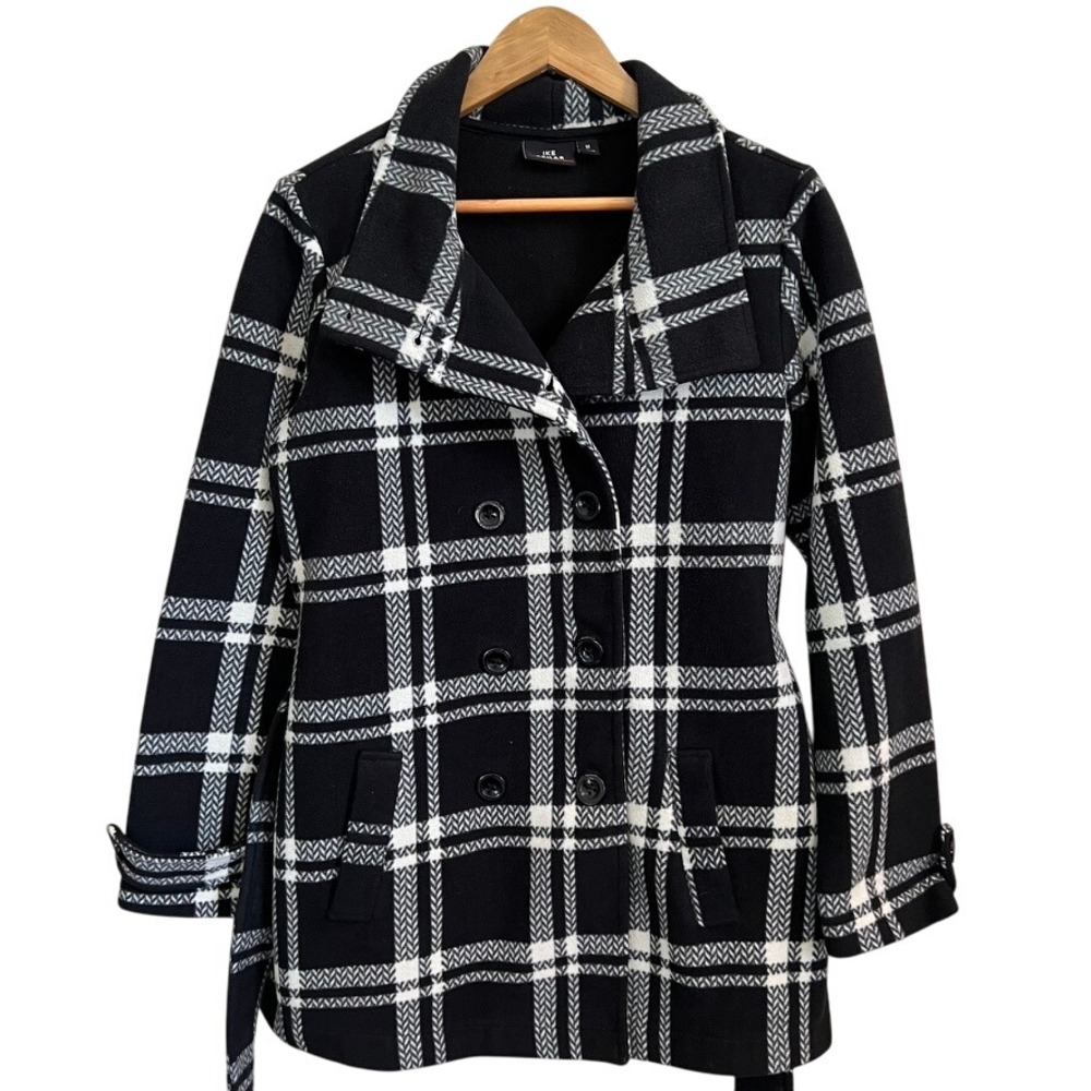 Ike Behar Women's Plaid Fleece Jacket, Double Breasted, Outerwear, Medium‎